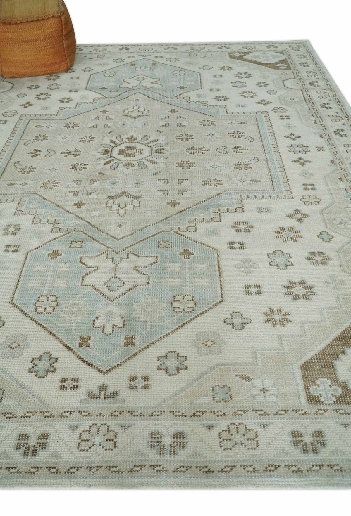 Neutral Ivory, Brown and Gray Hand knotted Traditional Multi Size wool Area Rug.
