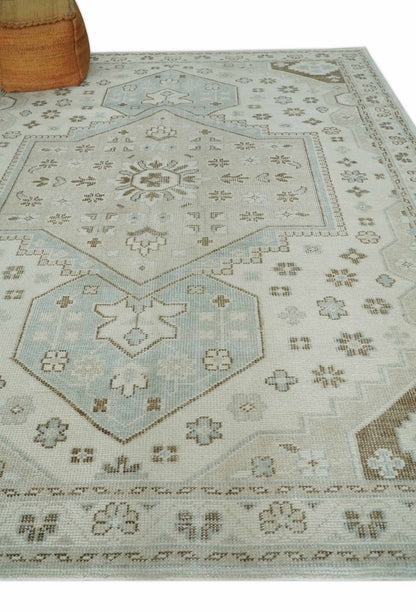 Neutral Ivory, Brown and Gray Hand knotted Traditional Multi Size wool Area Rug.