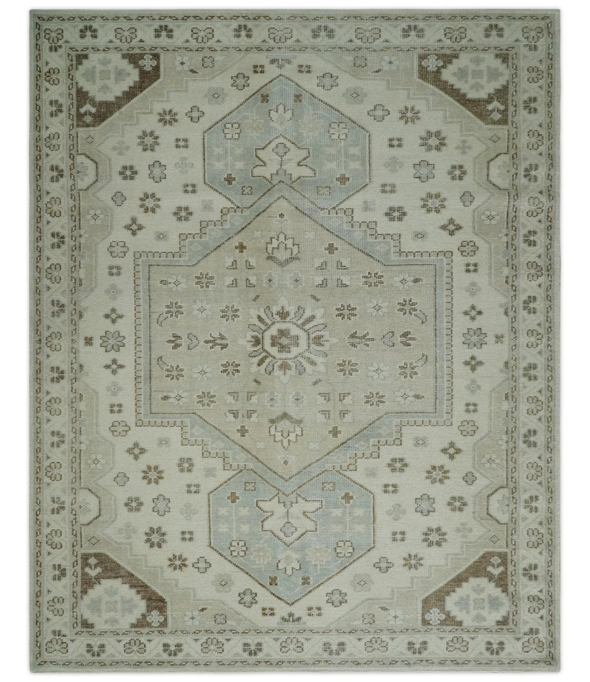 Neutral Ivory, Brown and Gray Hand knotted Traditional Multi Size wool Area Rug.