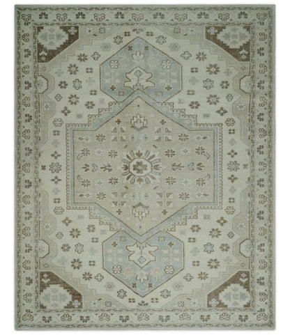 Neutral Ivory, Brown and Gray Hand knotted Traditional Multi Size wool Area Rug.