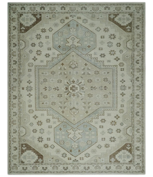 Neutral Ivory, Brown and Gray Hand knotted Traditional Multi Size wool Area Rug.