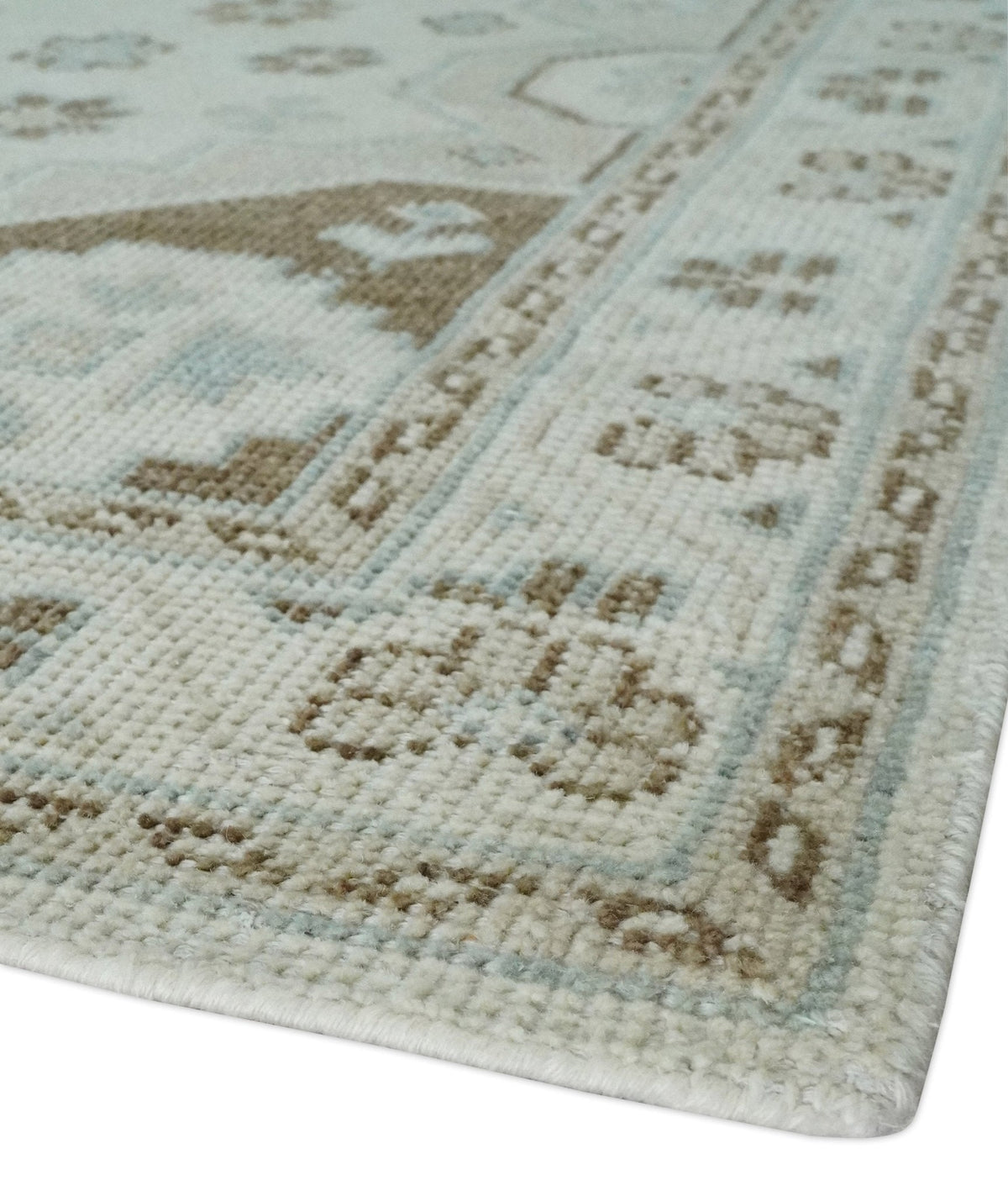 Neutral Ivory, Brown and Gray Hand knotted Traditional Multi Size wool Area Rug.
