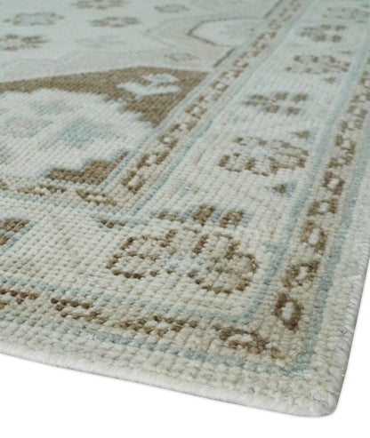 Neutral Ivory, Brown and Gray Hand knotted Traditional Multi Size wool Area Rug.