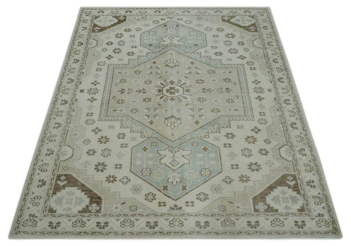 Neutral Ivory, Brown and Gray Hand knotted Traditional Multi Size wool Area Rug.