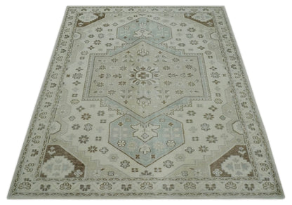 Neutral Ivory, Brown and Gray Hand knotted Traditional Multi Size wool Area Rug.
