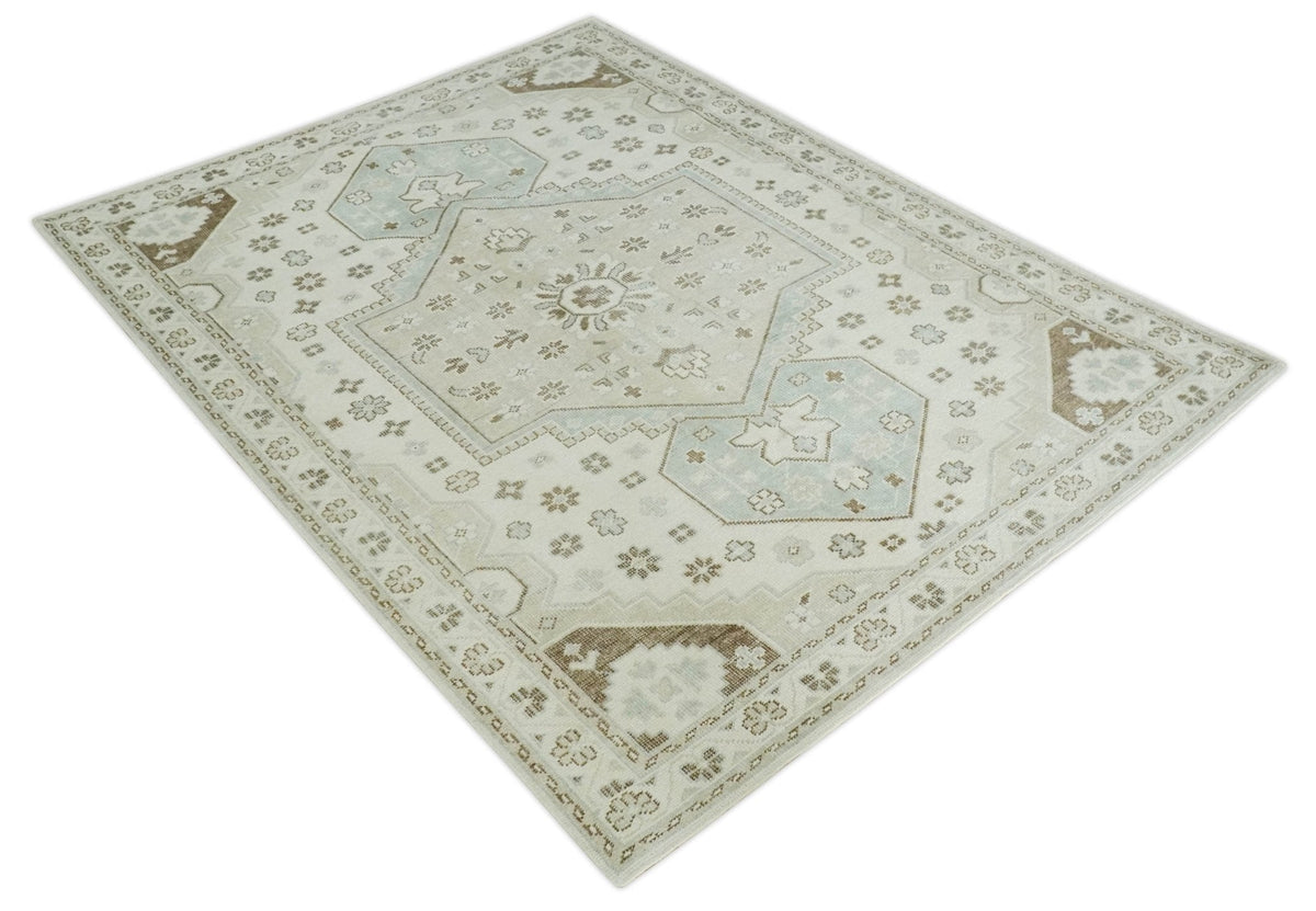 Neutral Ivory, Brown and Gray Hand knotted Traditional Multi Size wool Area Rug.