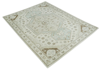 Neutral Ivory, Brown and Gray Hand knotted Traditional Multi Size wool Area Rug.