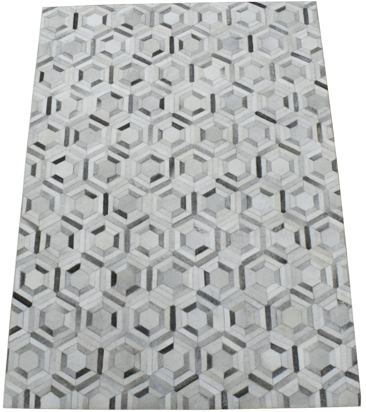 Modern Handmade Ivory and Silver Genuine Leather Area Rug.