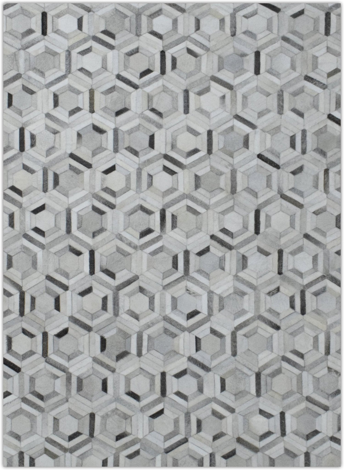 Modern Handmade Ivory and Silver Genuine Leather Area Rug.