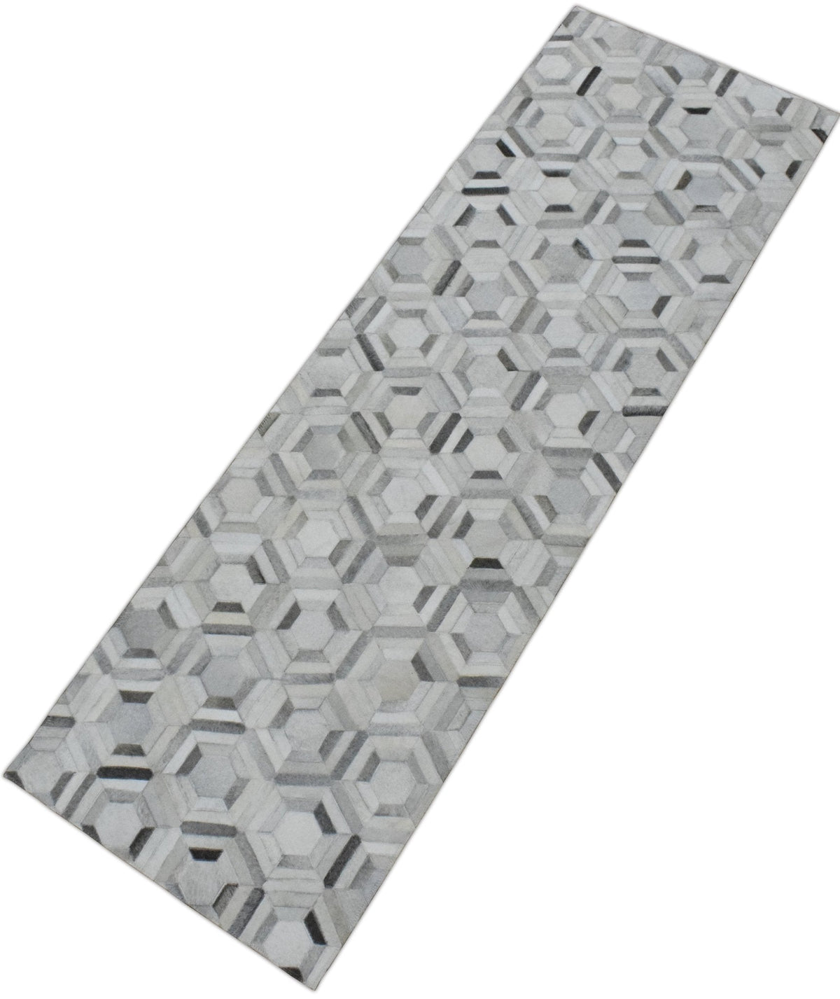 Modern Handmade Ivory and Silver Genuine Leather Area Rug.