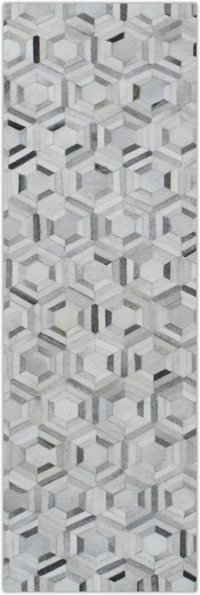Modern Handmade Ivory and Silver Genuine Leather Area Rug.