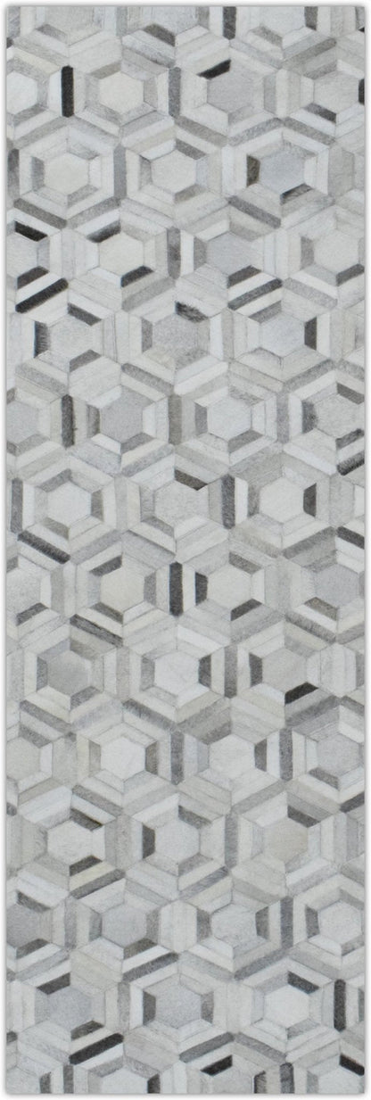 Modern Handmade Ivory and Silver Genuine Leather Area Rug.