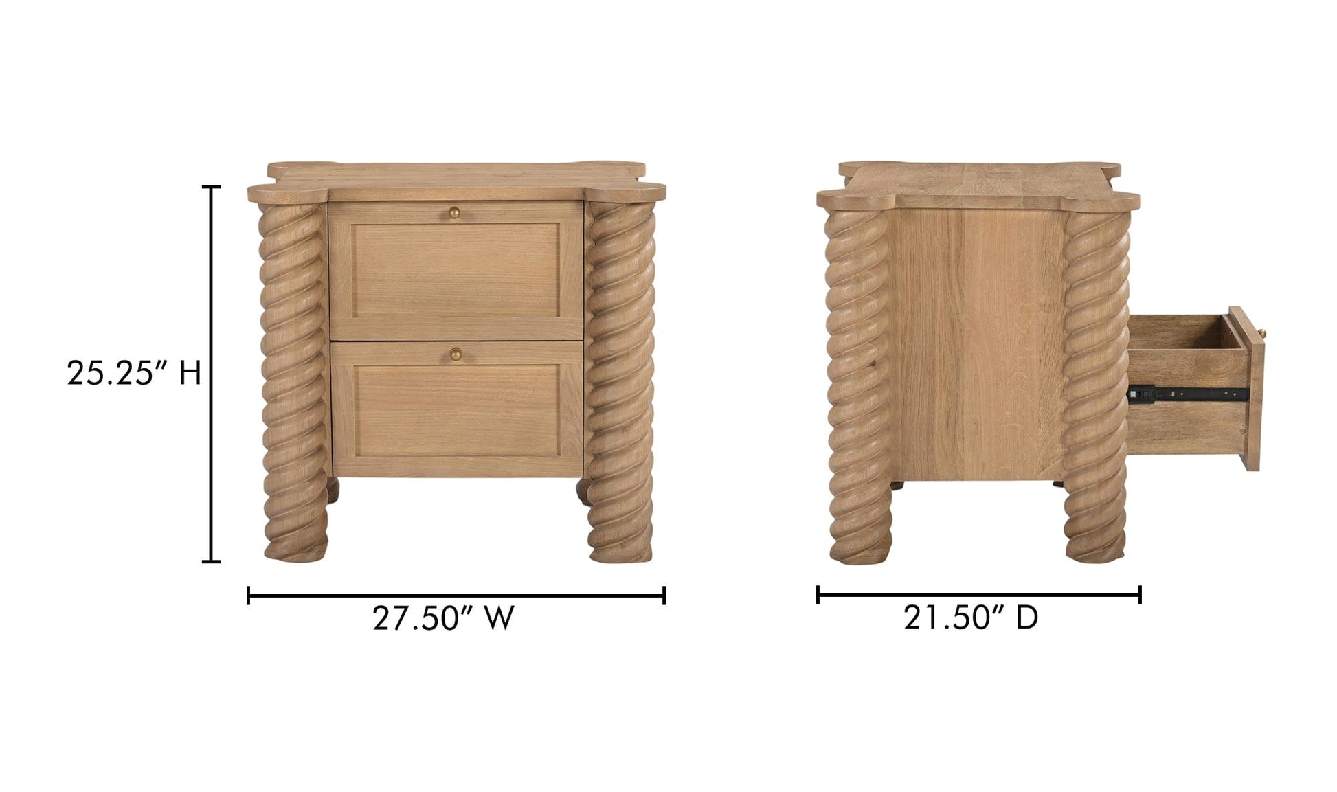 Moe's Home Collection Nightstands Treccia 2 Drawer Nightstand Oak Treccia 2 Drawer Nightstand Oak