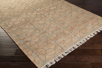 Rice Dusty Sage Fringed Jute Carpet
