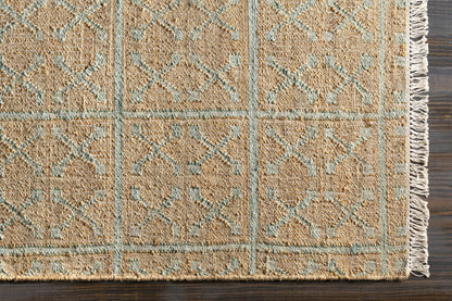Rice Dusty Sage Fringed Jute Carpet