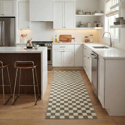 Kaysar Olive Green Checkered Washable Area Rug