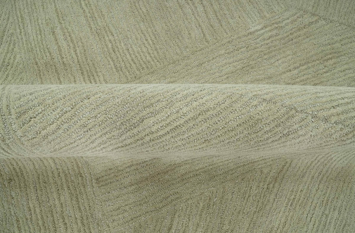 Olive and Ivory Modern Geometrical Stripes Textured Hand Tufted Multi size rug.