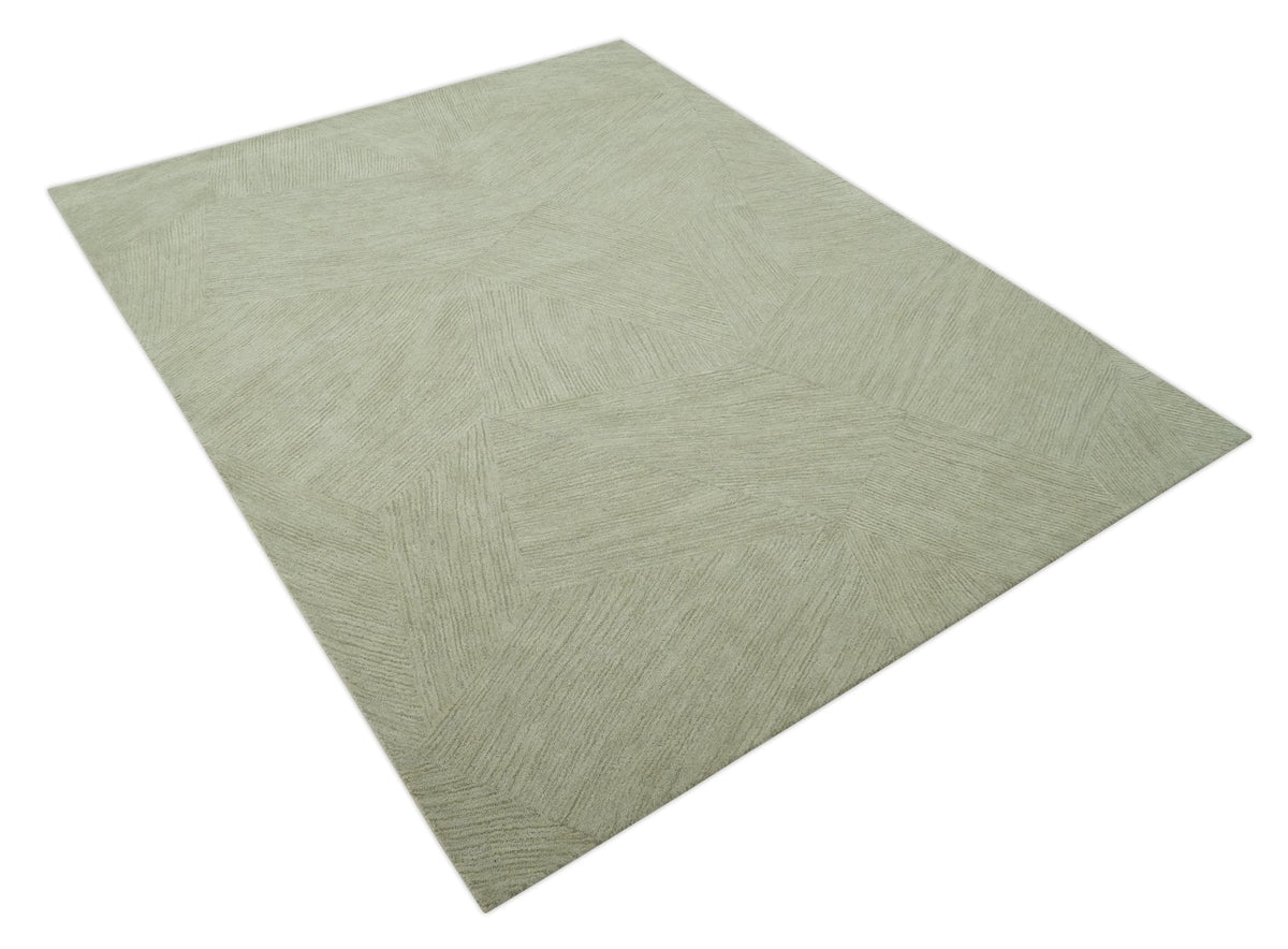 Olive and Ivory Modern Geometrical Stripes Textured Hand Tufted Multi size rug.