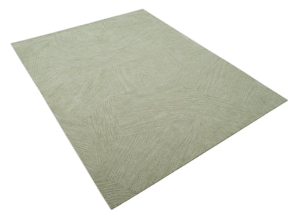 Olive and Ivory Modern Geometrical Stripes Textured Hand Tufted Multi size rug.