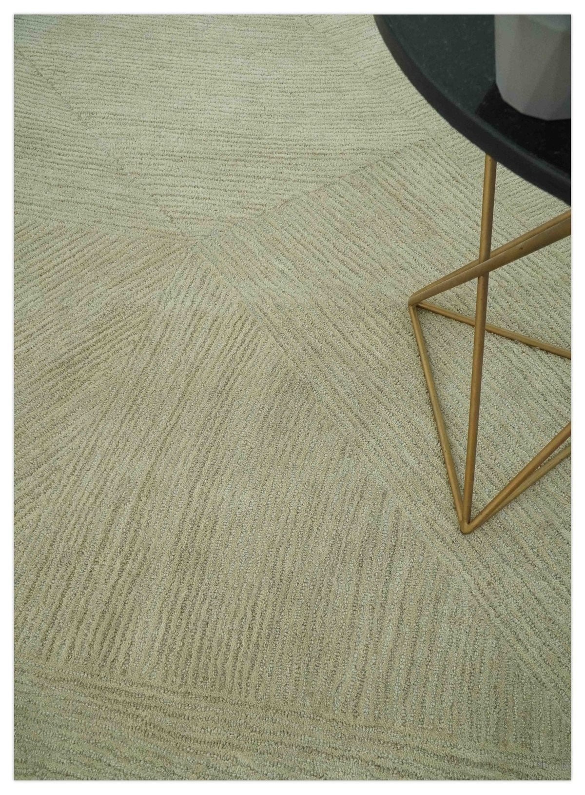 Olive and Ivory Modern Geometrical Stripes Textured Hand Tufted Multi size rug.