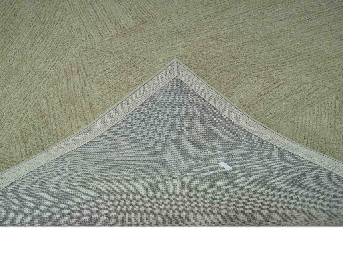 Olive and Ivory Modern Geometrical Stripes Textured Hand Tufted Multi size rug.
