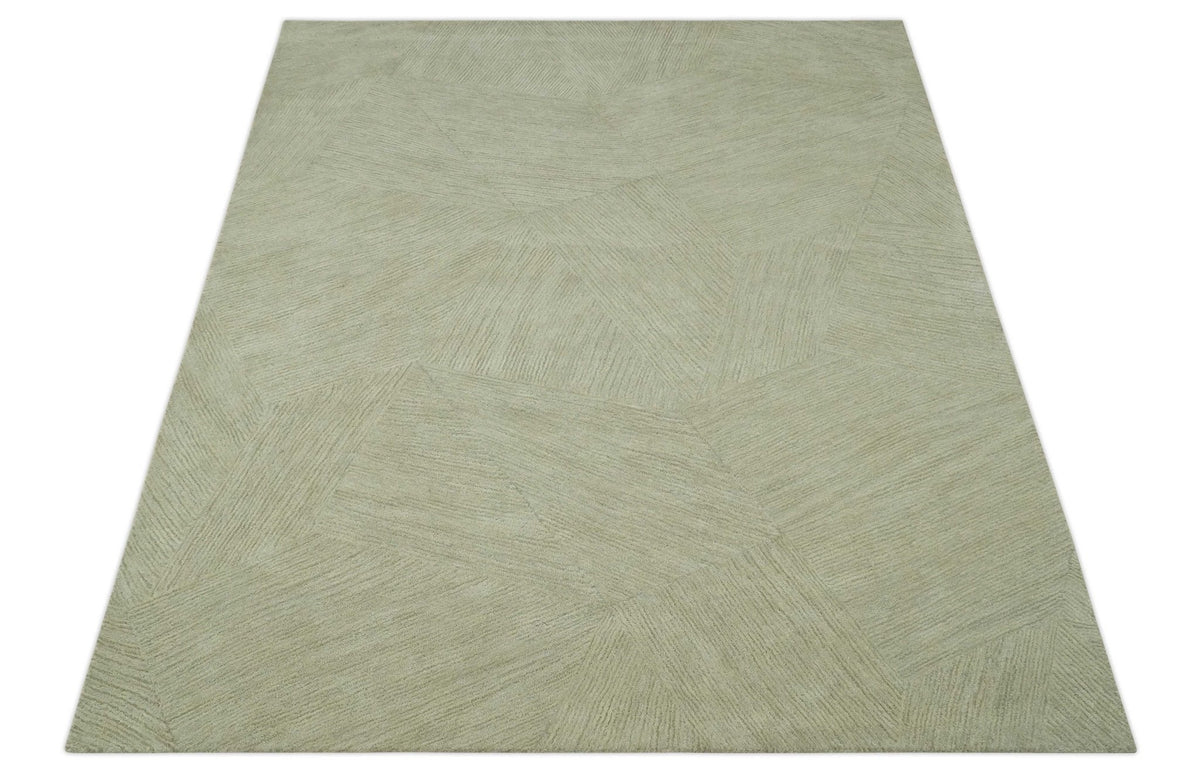 Olive and Ivory Modern Geometrical Stripes Textured Hand Tufted Multi size rug.