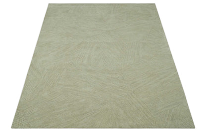 Olive and Ivory Modern Geometrical Stripes Textured Hand Tufted Multi size rug.