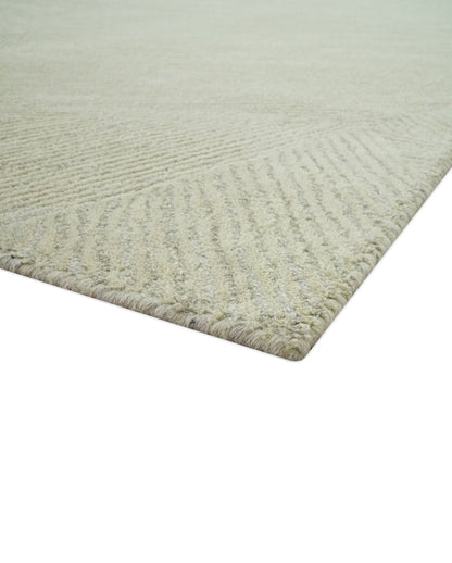 Olive and Ivory Modern Geometrical Stripes Textured Hand Tufted Multi size rug.