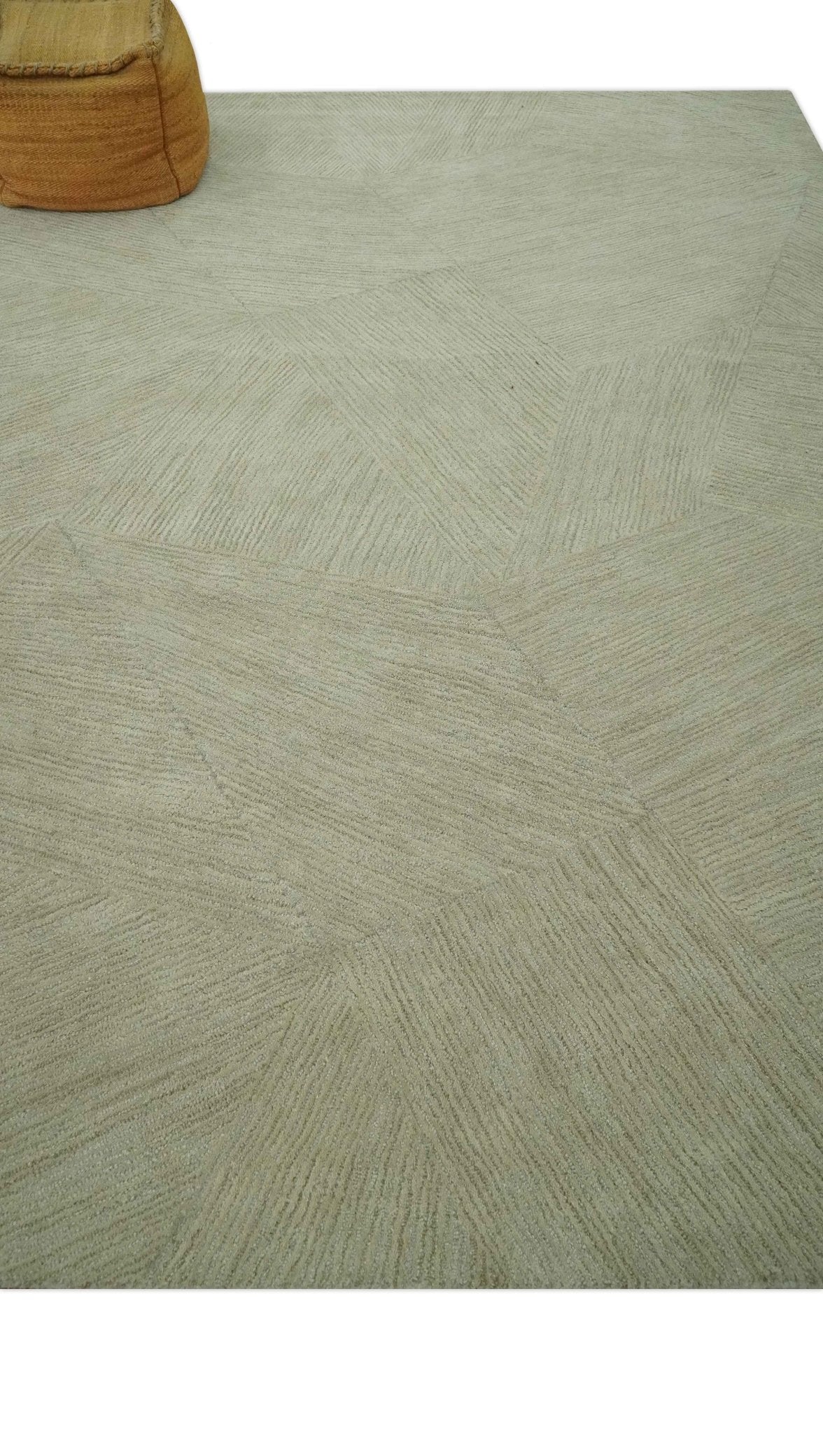 Olive and Ivory Modern Geometrical Stripes Textured Hand Tufted Multi size rug.