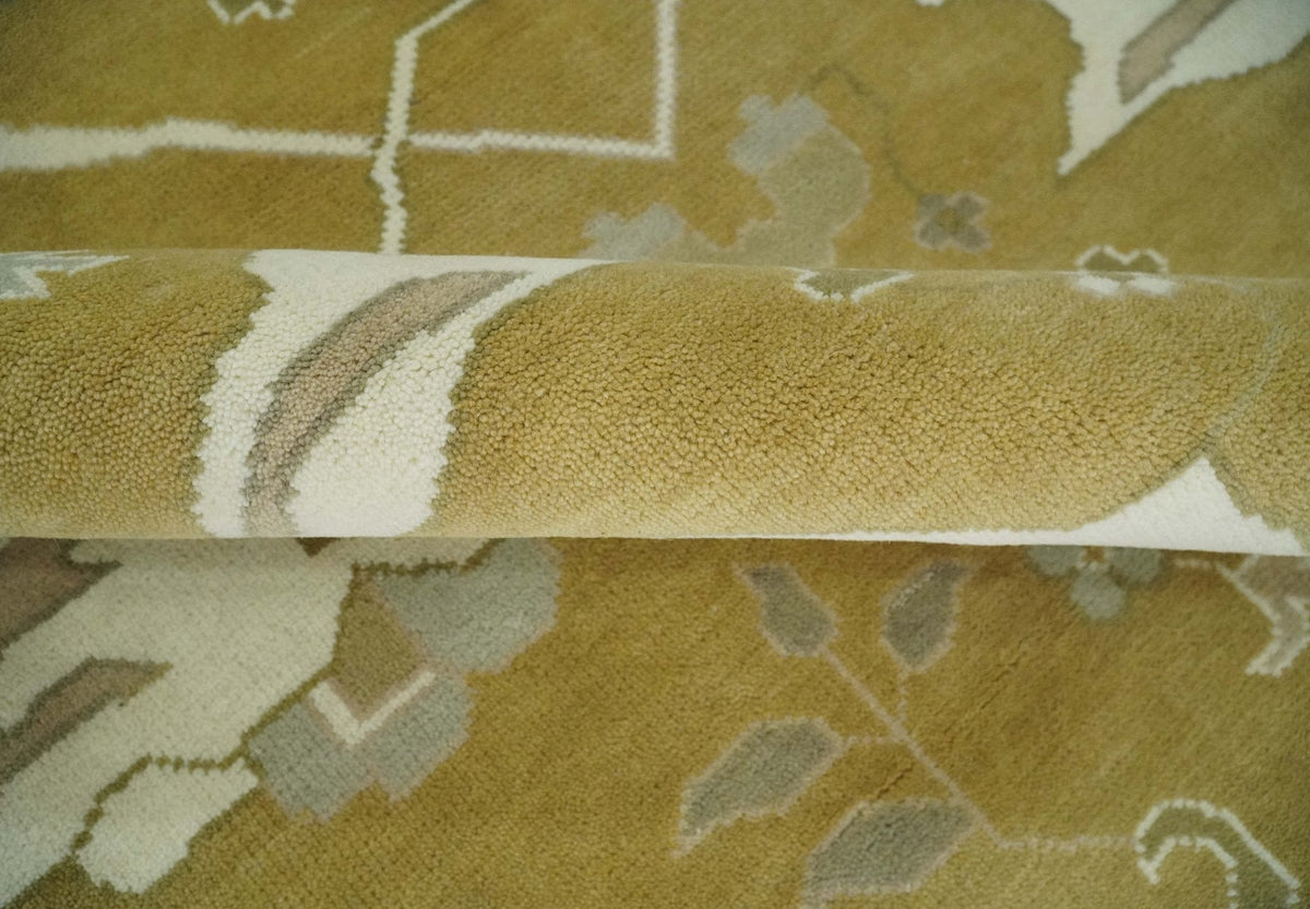 Olive, Ivory and Gray Hand knotted Oushak Custom Made Wool Rug.