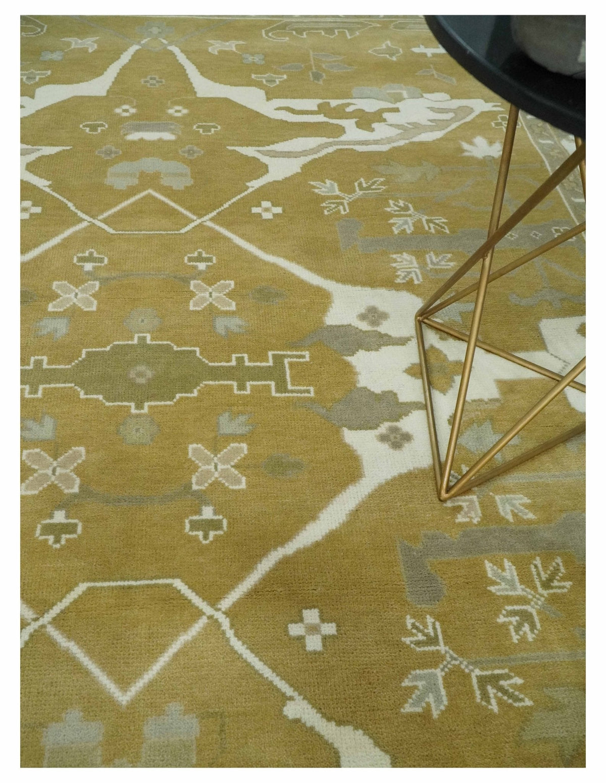 Olive, Ivory and Gray Hand knotted Oushak Custom Made Wool Rug.