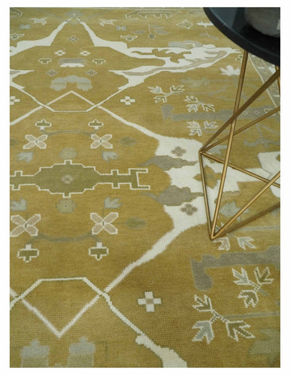 Olive, Ivory and Gray Hand knotted Oushak Custom Made Wool Rug.