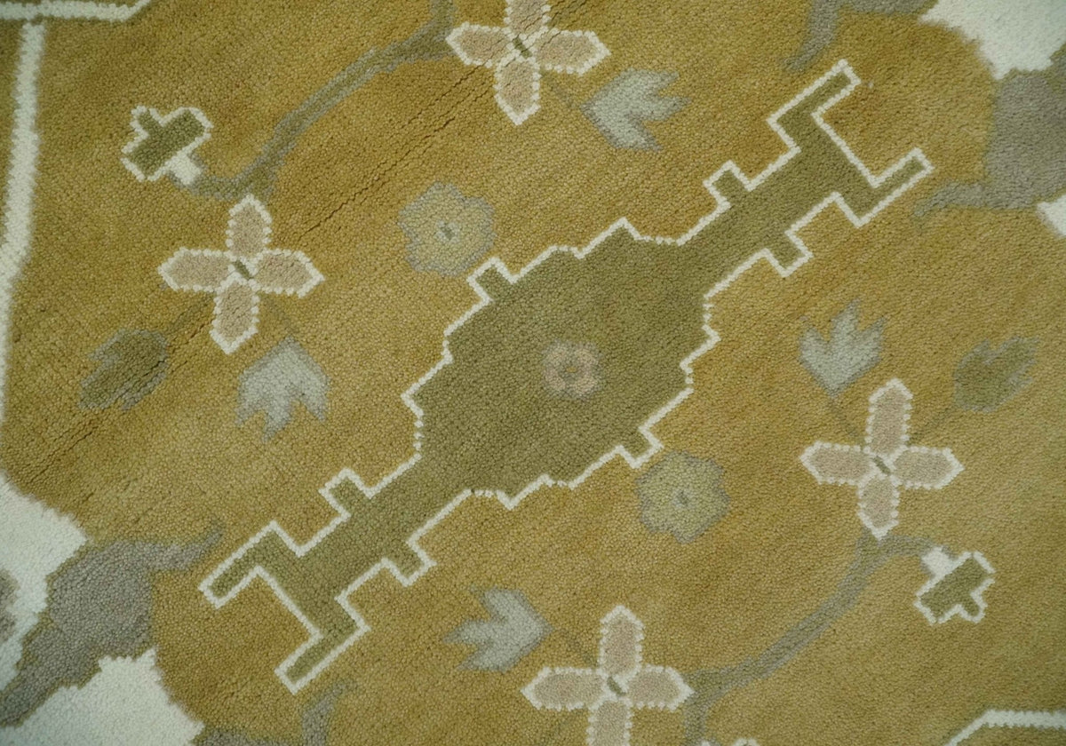 Olive, Ivory and Gray Hand knotted Oushak Custom Made Wool Rug.