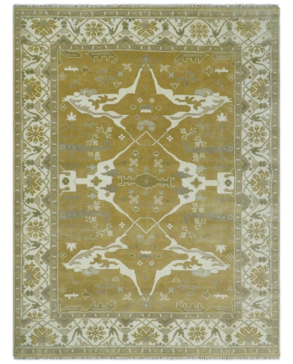 Olive, Ivory and Gray Hand knotted Oushak Custom Made Wool Rug.