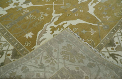 Olive, Ivory and Gray Hand knotted Oushak Custom Made Wool Rug.