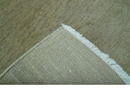 Olive Modern Solid Design Hand Knotted Wool Rug.