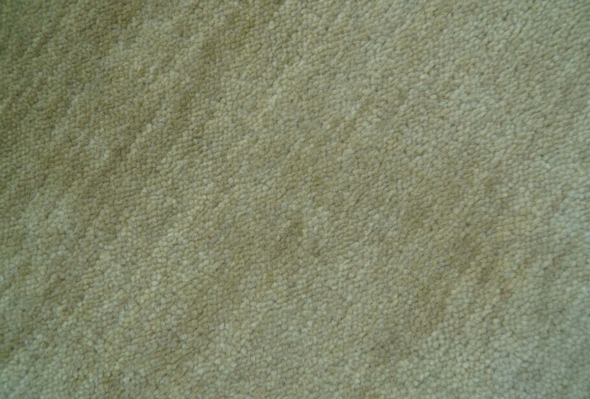 Olive Modern Solid Design Hand Knotted Wool Rug.
