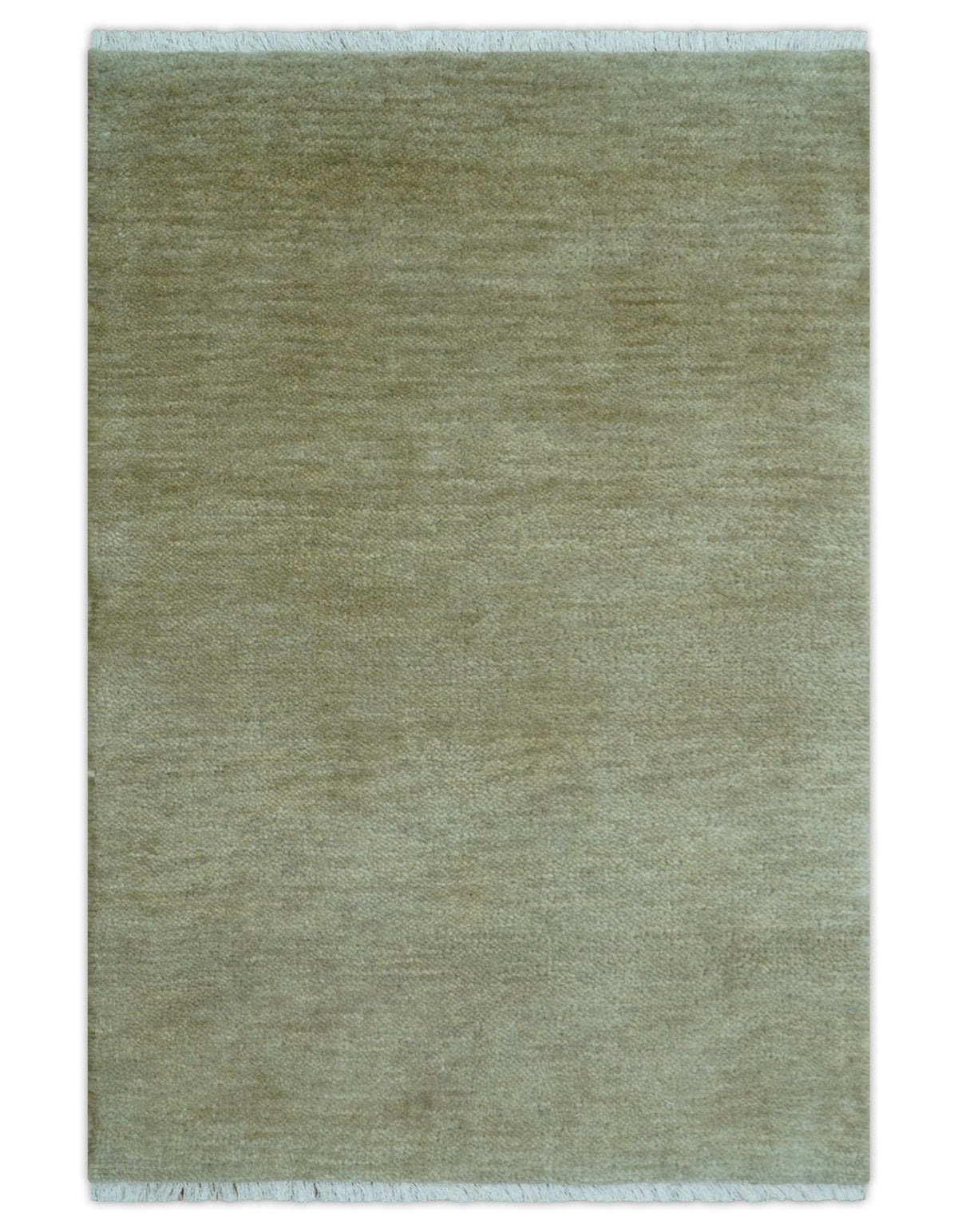 Olive Modern Solid Design Hand Knotted Wool Rug.