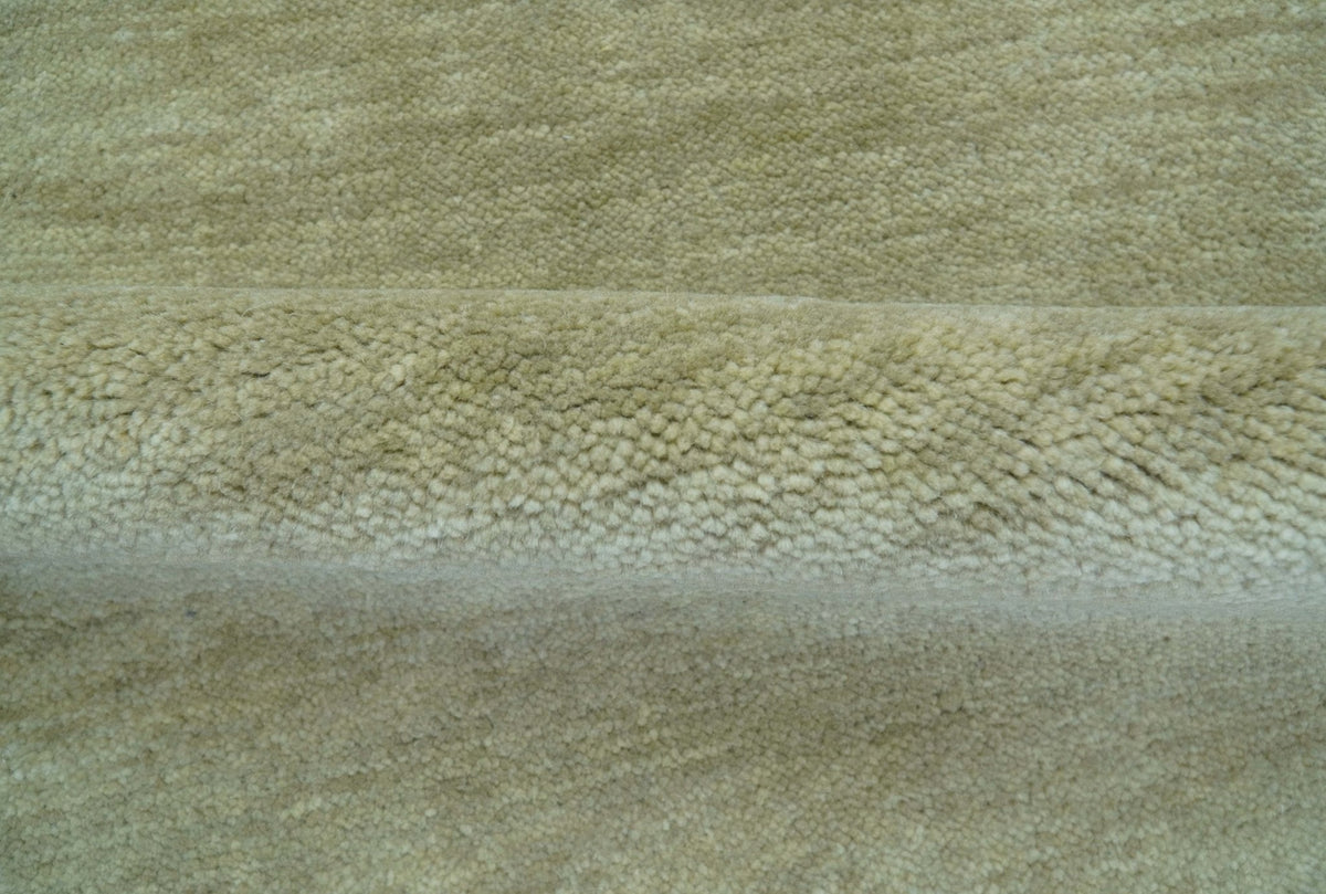 Olive Modern Solid Design Hand Knotted Wool Rug.