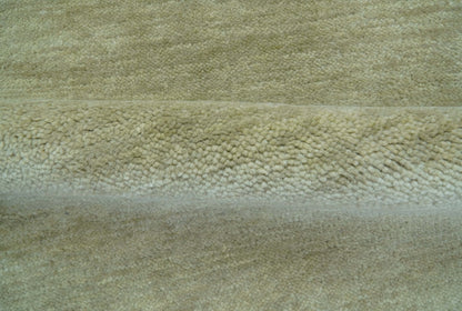 Olive Modern Solid Design Hand Knotted Wool Rug.