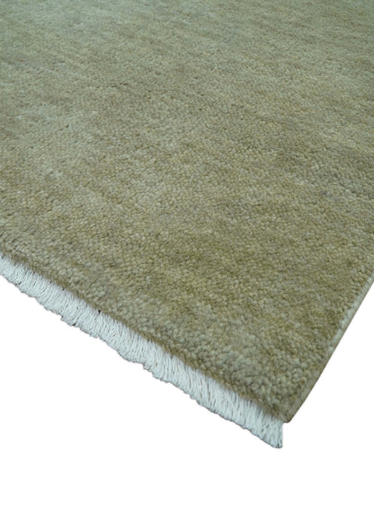 Olive Modern Solid Design Hand Knotted Wool Rug.