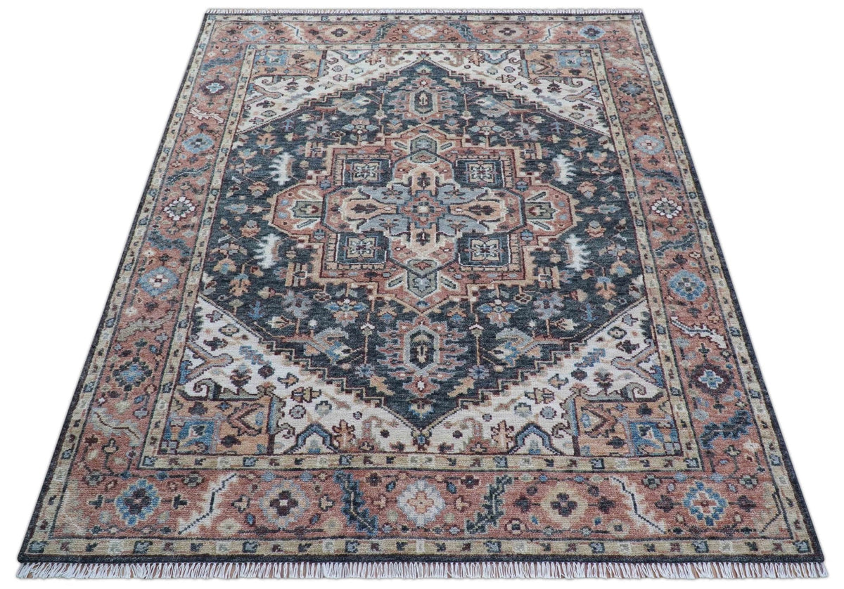 Oliver Traditional Turkish Design Rust And Charcoal Hand Knotted Wool Rug.