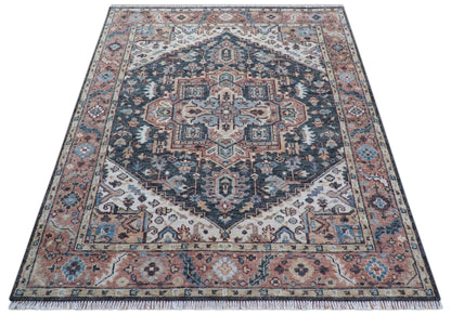 Oliver Traditional Turkish Design Rust And Charcoal Hand Knotted Wool Rug.