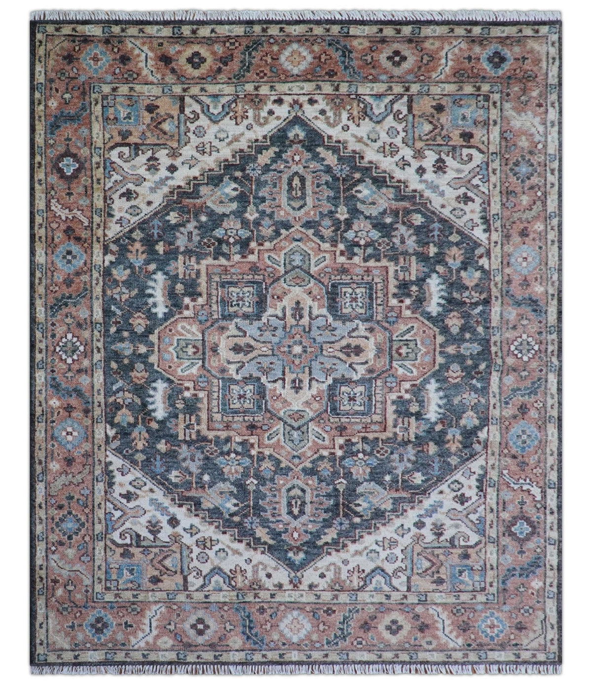 Oliver Traditional Turkish Design Rust And Charcoal Hand Knotted Wool Rug.