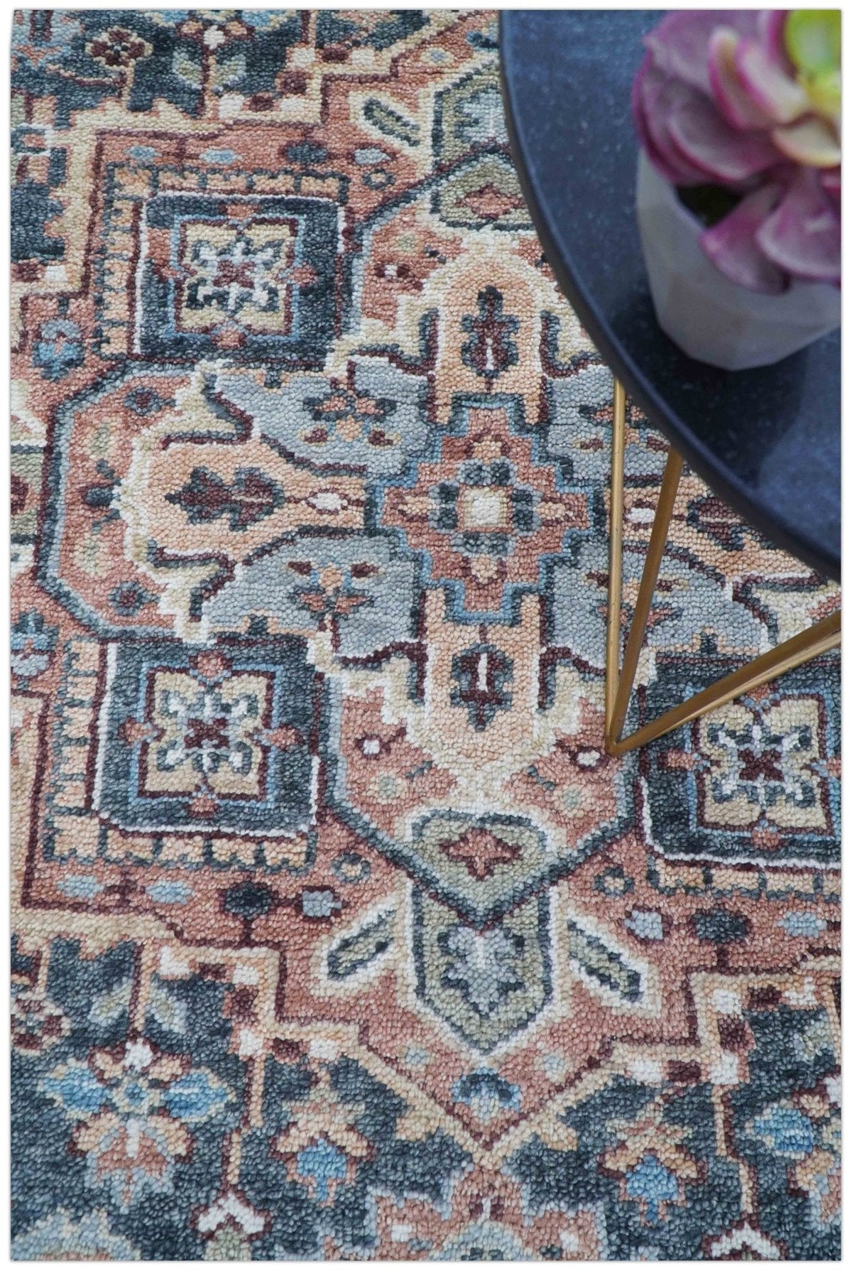 Oliver Traditional Turkish Design Rust And Charcoal Hand Knotted Wool Rug.