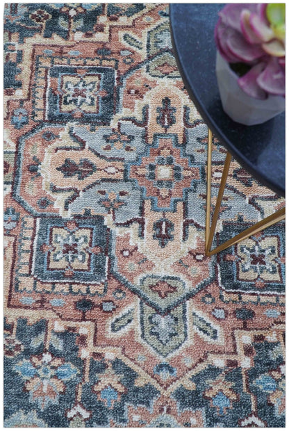 Oliver Traditional Turkish Design Rust And Charcoal Hand Knotted Wool Rug.