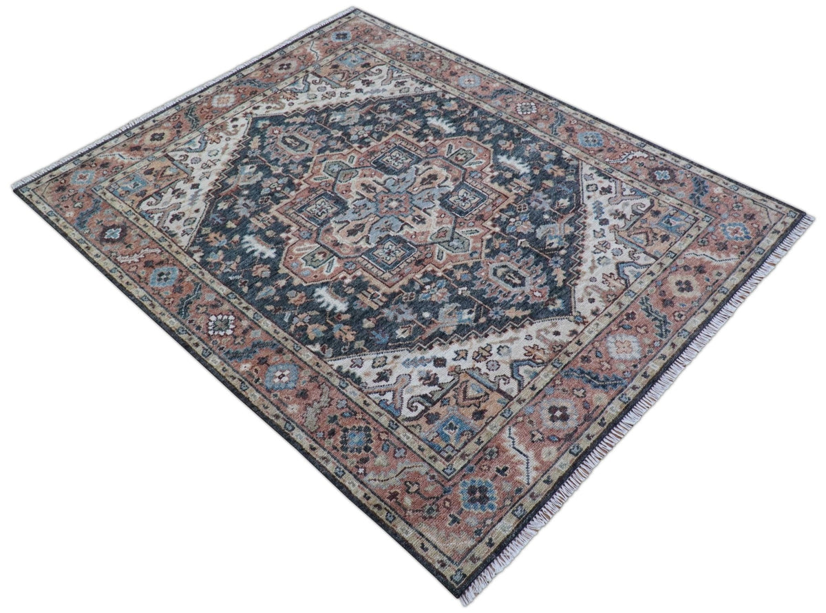 Oliver Traditional Turkish Design Rust And Charcoal Hand Knotted Wool Rug.