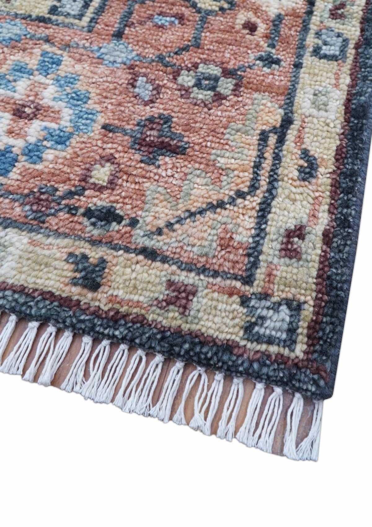 Oliver Traditional Turkish Design Rust And Charcoal Hand Knotted Wool Rug.