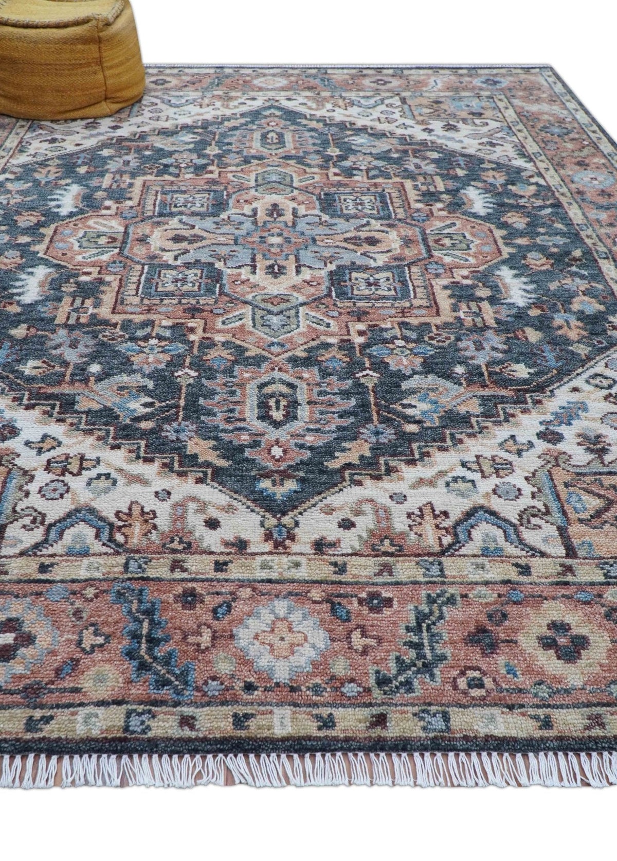 Oliver Traditional Turkish Design Rust And Charcoal Hand Knotted Wool Rug.