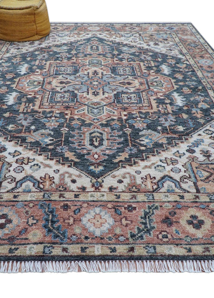 Oliver Traditional Turkish Design Rust And Charcoal Hand Knotted Wool Rug.
